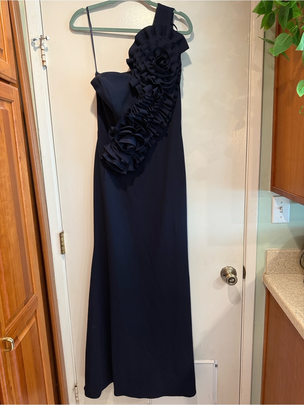 Betsy & Adam Women's One Shoulder Ruffle 3D Flower Formal Long Dress - Size 14